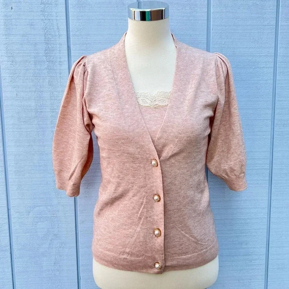 OnTwelfth Cardigan And Top Two Piece Set Salmon Viscose Blend - Picture 2 of 11